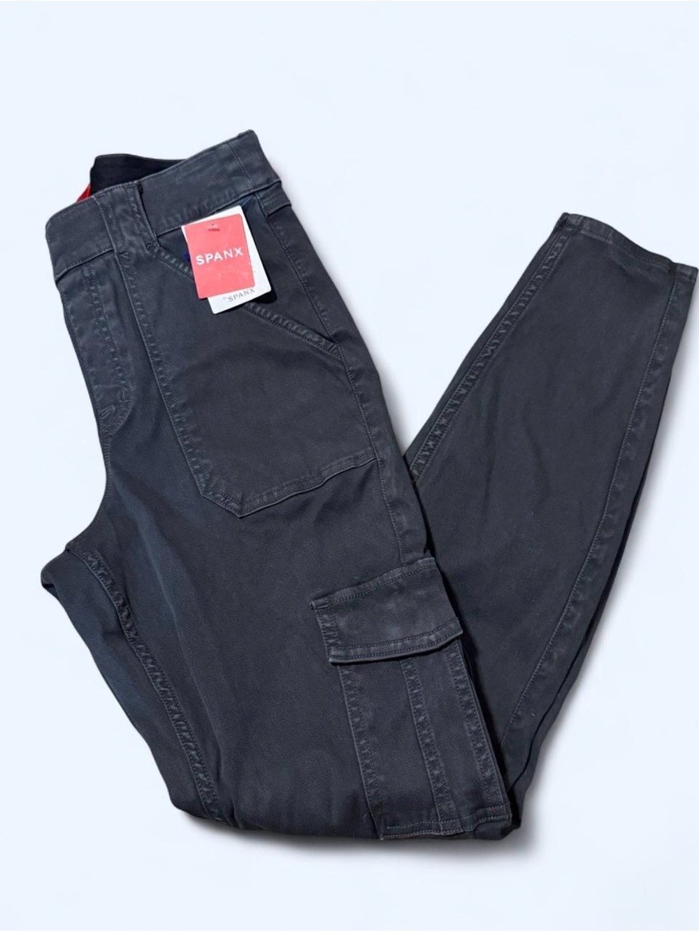 NWT Spanx Twill Ankle Washed Black Cargo Pants Stretch Women’s Size Medium